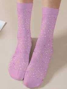 1双女士个性化袜子，360度数码印花，图案包括可爱的欢呼熊、许愿熊、爱心熊、天使熊、生气熊等，时尚简约，适合日常穿着及毕业/生日礼物。 - 彩色 - 查看 8