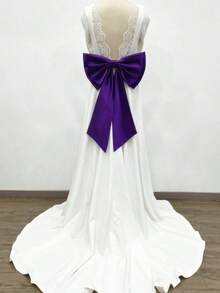 1pc White Satin Double-Layered Bowknot With 55cm Long Black Ribbon Waist Decoration Valentine's Day - Màu tím - Xem 13