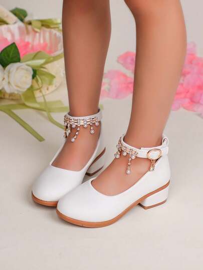 Girls' Elegant Princess Style Mary Jane Shoes With Ankle Pendant Decor, Suitable For Daily Wear, Performances, Dresses, Ballet, Princess Shoes, Small Leather Shoes