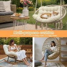 Coussin pour fauteuil à bascule d'extérieur, coussin universel imperméable en rotin pour fauteuil à bascule, coussin de remplacement pour fauteuil suspendu - coussin d'assise double hamac, 120 x 100 x 10 cm, coussin de remplacement pour fauteuil œuf pour terrasse, jardin et intérieur - Beige - Voir 4