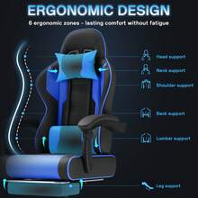 DEVOKO Ergonomic Gaming Chair With Adjustable Armrests, Retractable Footrest & Lumbar Support, Comfortable PU Leather Desk Chair - Blue - View 6