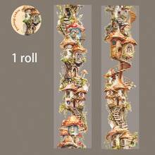 1 Roll/Bag Tape, Fantasy Cottage Series, Vintage Dreamy House-Themed Tape Stickers, Scrapbook Supplies And Notebook Accessories, Used For Decorating Cards, Photo Frames, Computers, Phone Cases, Water Cups, Junk Magazines, Pencil Cases, Suitcases, Desktop Decorative Stickers, Back-To-School Season Stickers, School Supplies Stationery Funny Stickers Kindle - Adhesive Tape - View 12