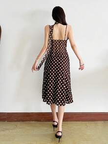 Kliou 女士夏季优雅简约基本款波点中长 A 字裙，2026 时尚简约下装 - 棕色 - 查看 2