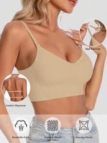 Women's Seamless Backless Bra, Backless Design, Sexy Summer Bra, Bridal Bra, Comes With 3 Adjustable Shoulder Straps, Comfortable & Breathable, Suitable For Weddings, Formal Occasions, Pairing With Camisoles - Khaki - View 4
