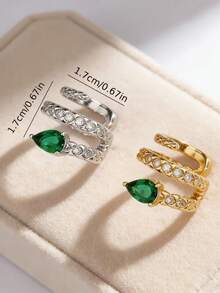 1件新款橄榄绿耳夹，蛇形微镶嵌立方氧化锆耳环，时尚女款耳夹 - 金色 - 查看 3