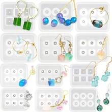 1个/4个树脂首饰硅胶模具，水晶环氧树脂珠子模具，圆形、菱形、方形、椭圆形、长方形，手链串珠环氧树脂硅胶模具，带孔宝石首饰制作环氧树脂模具，适用于耳环、吊坠、手链和项链 - 白色 - 查看 1