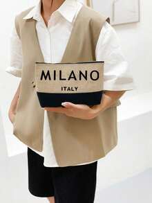 Women's Beach Themed Handbag Set Features The Artistic "Milano Italy" Logo And Includes A Large Capacity Handbag And Two Makeup Bags. - Multicolor - View 4