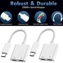 1/2pcs Type-C Adapter, USB C Charging + Audio Converter, High-Quality Audio Conversion, Efficient Fast Charging, Data Transfer, Compatible With IPhone 17/16/15 Pro Max/15 Pro/15 Plus/15, S26/S25/S24/S23/S22/S21 Ultra Plus, Series - White - View 3