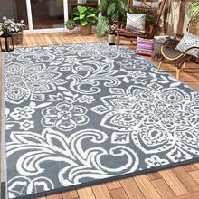Pauwer Outdoor Rug Waterproof, Reversible Plastic Straw Rug RV Camping Rug, Indoor Outdoor Patio Mat, Outside Carpet For Porch,Deck,Camper,Balcony,Backyard,Picnic - Flower/Grey - View 12