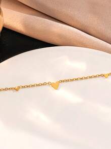 1件装不锈钢镀金极简心形手链，女士款，永不褪色 - 簡約愛心手鍊 - 查看 3