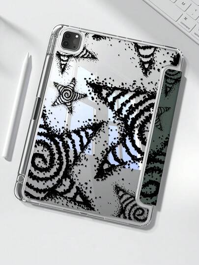 可爱卡通圆点星空图案双面亚克力透明水晶后盖，防震抗摔，适用于iPad 7、8、10代（10.2英寸），内置笔槽，支持睡眠/唤醒功能，是理想的礼物之选。