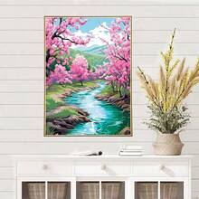 1件装DIY樱花溪流风景5D钻石画套装，[30*40厘米/11.8*15.7英寸] [40*50厘米/15.7/19.7英寸]，适合成人初学者DIY马赛克钻石画，全钻手工爱好，可作客厅、卧室、办公室墙面装饰，也可作为送给家人和朋友的惊喜礼物，无框 - 無框 - 查看 7