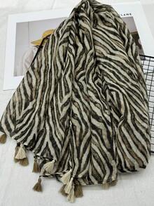 1pc Women's Casual Striped Pattern Tassel Lightweight Scarf, Spring/Summer - Multicolor - View 1