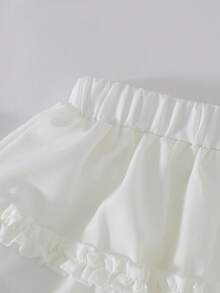 2pcs Girls Casual Sleeveless Embroidered Collar Ribbed Tank Top And Elastic Waist Short Loose White Skirt Set - Blue - View 4