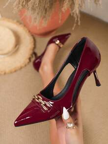 时尚百搭尖头低帮高跟鞋，时尚职业女鞋，优雅女士时尚低帮女鞋 - 酒紅色 - 查看 13
