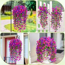 3 pezzi Fiori artificiali appesi per esterni, decorazione floreale realistica in seta viola e foglie di salice per matrimoni, casa, ufficio, giardino - Loto rosso + viola - Visualizzare 7