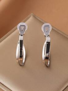 1 Pair Fashionable New Round Circle Iron Earrings For Women, Clip-On Earrings With Double Circles, Slimming & Elegant, Suitable For Daily Wear, Holiday Gift - Ear Clip - View 8