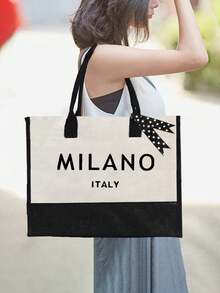 This Women's Beach Themed Handbag Set Features The Artistic "Milano Italy" Logo And Includes A Large Capacity Handbag And Two Makeup Bags. - Multicolor - View 17