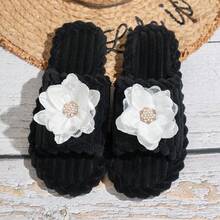 女士休闲拖鞋，黑色仙女图案布艺贴花，时尚露趾家居拖鞋，2026春季新款 - 黑色 - 查看 15