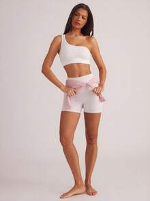 Hauture Cut Out Back Crop Sports Teeworkout Tank Top - White - View 4