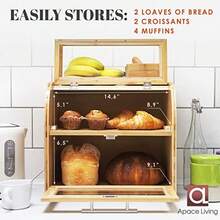 Arise - Caja de pan de bambú para encimera de cocina 2 estantes extra grande almacenamiento de pan de madera con ventanas transparentes y rejillas de ventilación de aire mantiene el pan bagels y rollos frescos. 15 7 x 10 4 x 14 4 cm montaje automático - Bambú natural - Ver 4