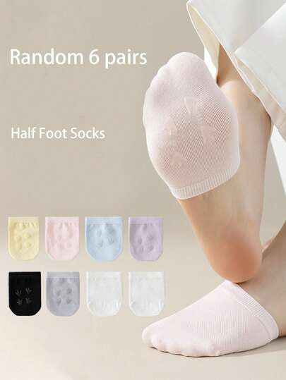 6 Pairs Of Random Women's Half-Foot Socks, Thin Mesh Breathable Silicone Anti-Slip Non-Falling High Heels Foot Socks, Girls' Short Socks For Spring And Summer