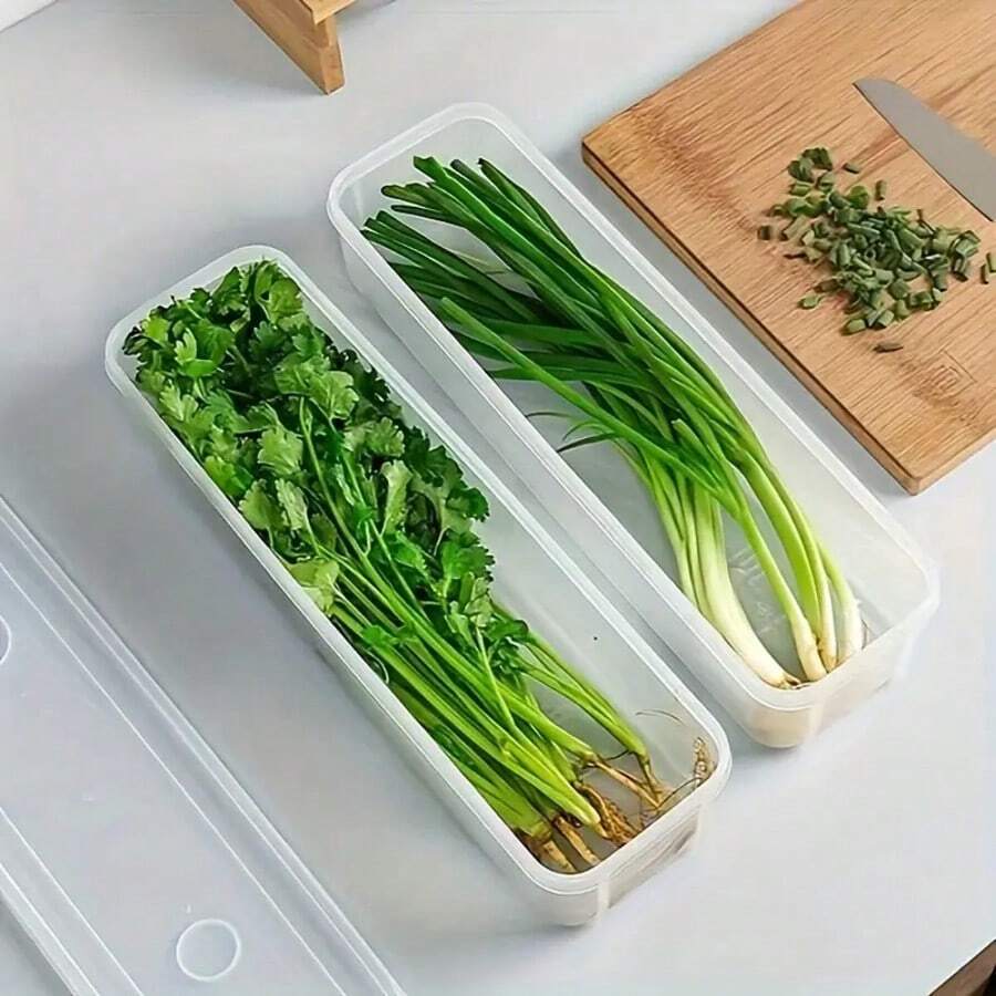 4个透明长方形蔬菜保鲜盒带盖，节省空间的冰箱收纳盒，适用于存放香菜、葱、面条、鸡蛋，感恩节、丰收节、家庭聚会等场合。 - 彩色 - 查看 1