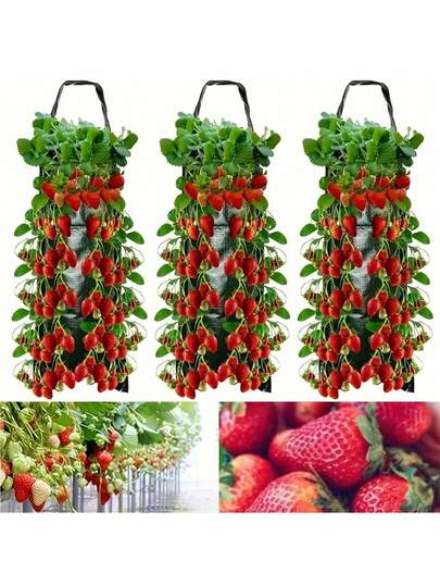 8-Pocket Hanging Strawberry Planting Bag, Made Of PE Material, With Perforated Planting Pockets, Household Multi-Pocket Fruit Cultivation Bag