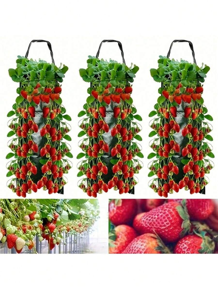 8-Pocket Hanging Strawberry Planting Bag, Made Of PE Material, With Perforated Planting Pockets, Household Multi-Pocket Fruit Cultivation Bag