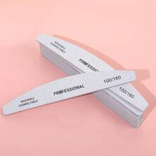 7pcs 0.3cm Thick Crescent-Shaped Nail Files, 100/180 Grit Double-Sided Emery Boards, Washable And Disinfectable, Reusable Nail Polishing Tools For Natural And Acrylic Nails, Suitable For Home And Salon Use, Dorm Room, Back To School Makeup Tools, Students - Light Grey - View 7