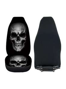 Skull Print Breathable Car Seat Cover, Suitable For SUV & Sedan, 4-Season Use, Dust & Dirt Resistant - Multicolor - View 9