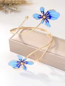 1件朋克风夸张合金金属多色珐琅花卉手链，时尚清新，夏季持久彩色珐琅花卉臂链，适合女性日常佩戴、各种节日、母亲节礼物、社交聚会、派对、海滩度假（花卉颜色为手工珐琅釉，可能存在一些色差，例如渗色、染色或褪色） - 淺藍色 - 查看 3