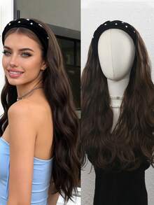 24英寸长卷发假发，可拆卸头带假发，合成纤维假发，自然大波浪卷，半头假发 - 彩色 - 查看 9