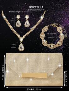 Noctella Shiny Striped Women's Evening Clutch Handbag, Fashionable New Solid Colour Envelope Party Bag, Paired With A Three Pieces Rhinestone Jewellery Set, Including Necklace, Earrings, And Bracelet, Suitable With Evening Dress, Party Dress, Or Wedding Dress, Perfect For Dinners, Balls, And Parties - Champagne - View 3