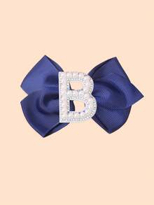 1 Piece Girls Initial Hair Clips A-Z, Preppy Style Navy Blue Grosgrain Ribbon Bows With Pearls, Cute Personalized Hair Barrettes For Little Girls - Navy Blue - View 13