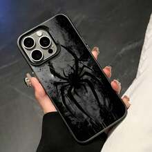 蜘蛛网图案手机壳，防震创意磨砂手机套，儿童节日礼物，兼容 11、12、13、14、15、16、17、Pro Max - 时尚耐用设计 - 灰色 - 查看 1