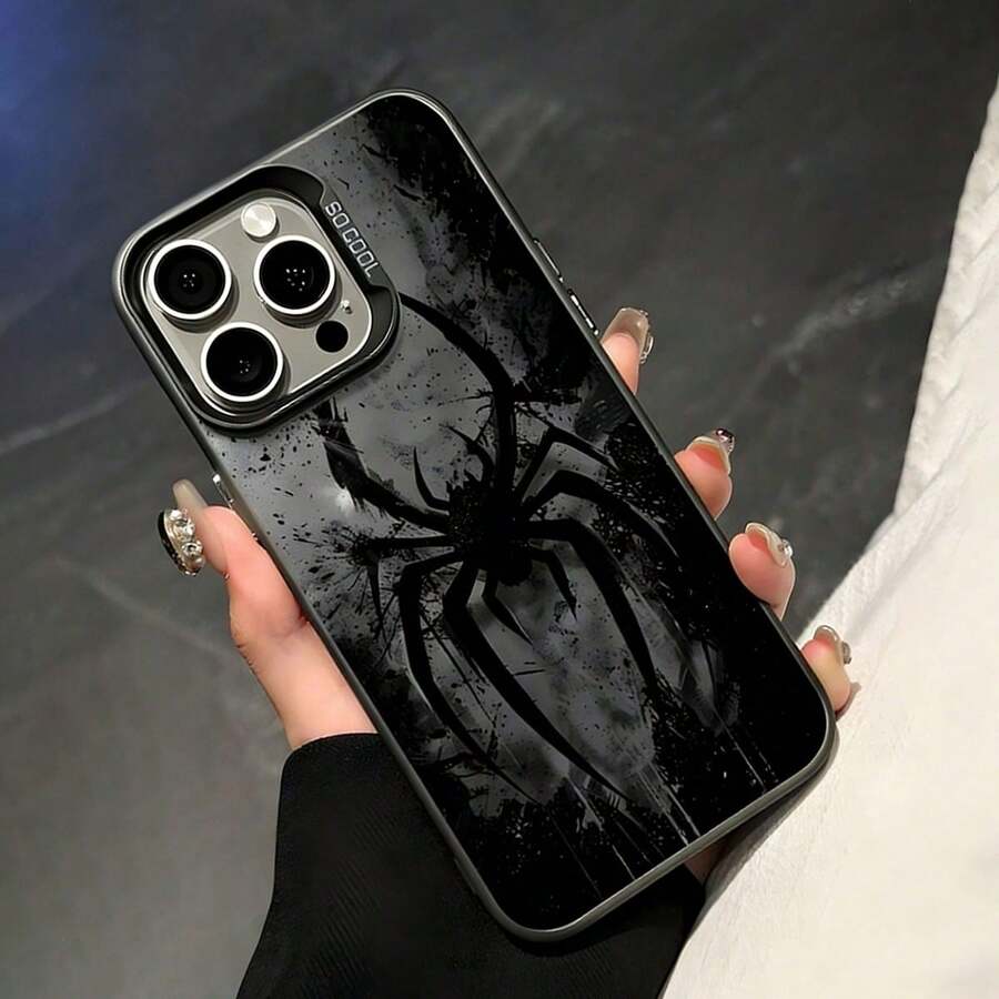 蜘蛛网图案手机壳，防震创意磨砂手机套，儿童节日礼物，兼容 11、12、13、14、15、16、17、Pro Max - 时尚耐用设计 - 灰色 - 查看 1