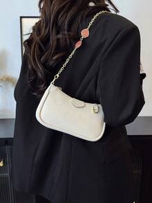 1 PC White Shoulder Bag With Heart-Shaped Chain Strap, Exuding Sophistication And Offering Ample Capacity Women's Bags,Multifunctional And Large Capacity Fashionable And Casual Large Capacity Portable Zipper Shoulder Bag Underarm Bag,Storage For Travel Cosmetics, Cell Phones, Keys, And Sanitary Napkins,Suitable For Earphones, Chargers, Lipstick, Cosmetics, Perfume, Skin Care And Beauty Products, Student Supplies, Keys, Holiday Gifts - 白色 - 查看 9