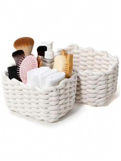 Handmade Woven Cosmetic Storage Box For Brushes, Skincare & Makeup Products, Lipsticks, Eyeshadows, Desk Organizer, Showcase & Vanity Organizer,For Holiday Beach, Bathroom Collection, Bedroom Collection, Small Capacity