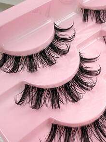 Hinarin 10对假睫毛，透明带，纤细人造貂毛假睫毛，蓬松浓密俄罗斯式假睫毛，3D立体卷翘假睫毛，自然尖头俄罗斯式假睫毛，交叉猫眼假睫毛，适合派对、日常及各种场合的化妆。 - 黑色 - 查看 4