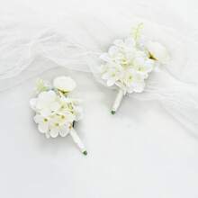 1pc/6pcs Set Hydrangea Flower Lapel Pin For Men, Suitable For Weddings, Grooms And Groomsmen; Ranunculus Flower Boutonniere, Realistic Polyester Wrist Corsage Pin, Perfect For Weddings, Parties, Anniversaries - Boutonniere - View 9