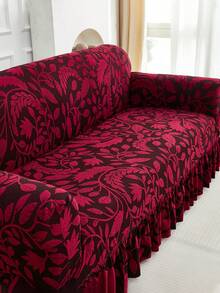 1 pieza Funda elástica para sofá con estampado floral jacquard, a prueba de polvo y resistente a la suciedad, protector de sofá de cobertura completa y elástica, decoración del hogar, lavable a máquina, funda de almohada no incluida - Rosa Roja - Ver 2