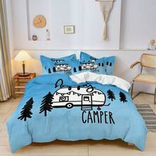 3pcs Blue Travel & Camping Map Print Duvet Cover Set, Soft & Breathable 100% Polyester Fabric, Machine Washable, Suitable For All Seasons, (1 Duvet Cover + 2 Pillow Shams, No Filling), Ideal For Bedroom And Guest Room Bedding Decor - Multicolor - View 10