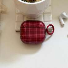 Retro Red Plaid Earphone Case With Hanging Ring, Cute & Minimalist Protective Cover Compatible With AirPods Pro 2, Pro, 4, 3, 1/2 For Women - Red - View 8