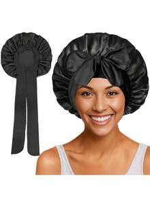 1/2/4 Pieces Of Women's Polyester Large Nightcap, Solid Color Imitation Silk Nightcap, With Adjustable Hair Care Cap With Inner Seam Strap - F - View 9