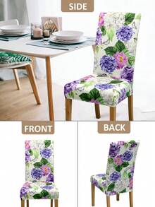 1/4/6PCS Removable Elastic Chair Covers, Polyester Full Coverage, Floral Print Dining Chair Covers, Home Decor Hotel Banquet Restaurant Chair Protector - Multicolor - View 4