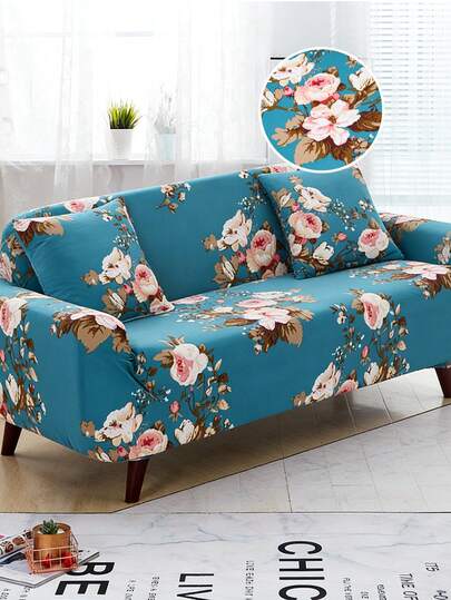 1pc Milk Silk Printed Stretch Sofa Cover, Nordic Style Universal Full Coverage Sofa Slipcover, Suitable For Hotel, Office, Home Sofa Protection Against Dirt And Scratch, Available For All Seasons