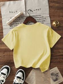 Women's Summer Top With A Simple Slogan Print, Loose Fit, Round Neck, Short Sleeves, Casual Style, Ideal For Vacation. Fashionable Top For Everyday Wear And Holidays. - 檸檬黃 - 查看 4