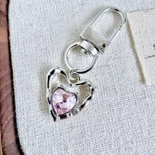 1个Y2K风格金属水钻太阳爱心飞机钥匙扣，少女风水钻不对称爱心吊坠，闺蜜礼物，包包挂饰 - 彩色 - 查看 7