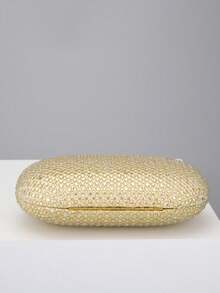 Elegant Fashion Rhinestone Embellished Oval Clutch Bag - Gold - View 4